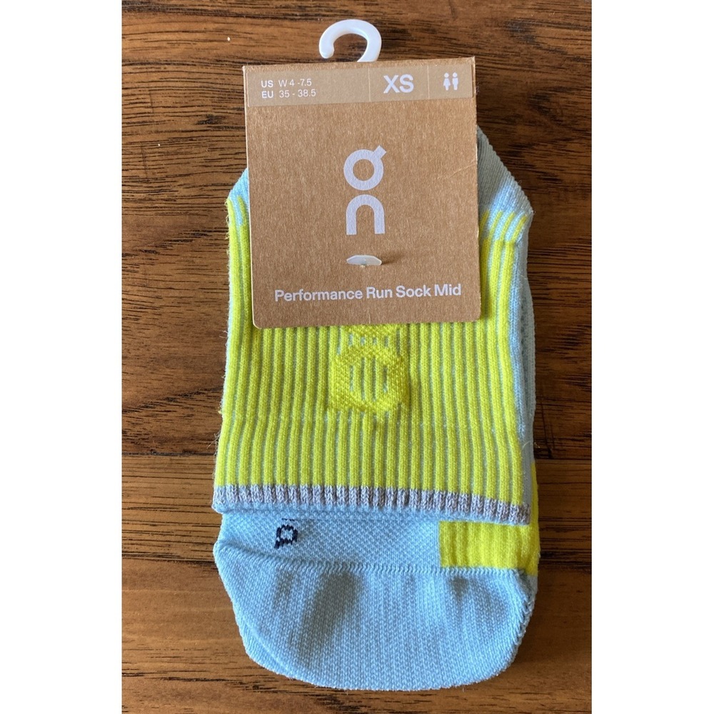 On Adult Performance Run Mid Socks Wash Lime XSmall  Women 4-7.5 Nwt
